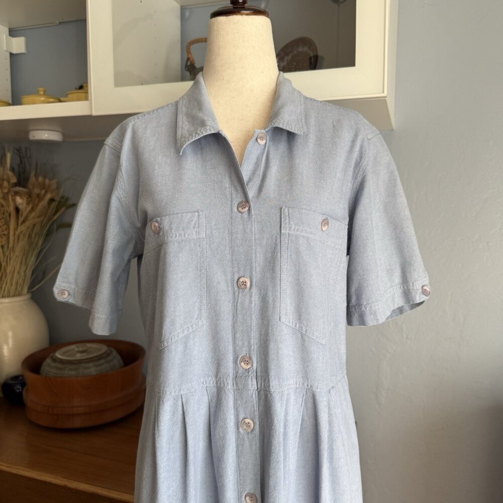 Vtg Jennifer Moore Cotton Chambray Button Shirtdress Midi Modest Sz S Minimalist - Picture 3 of 9